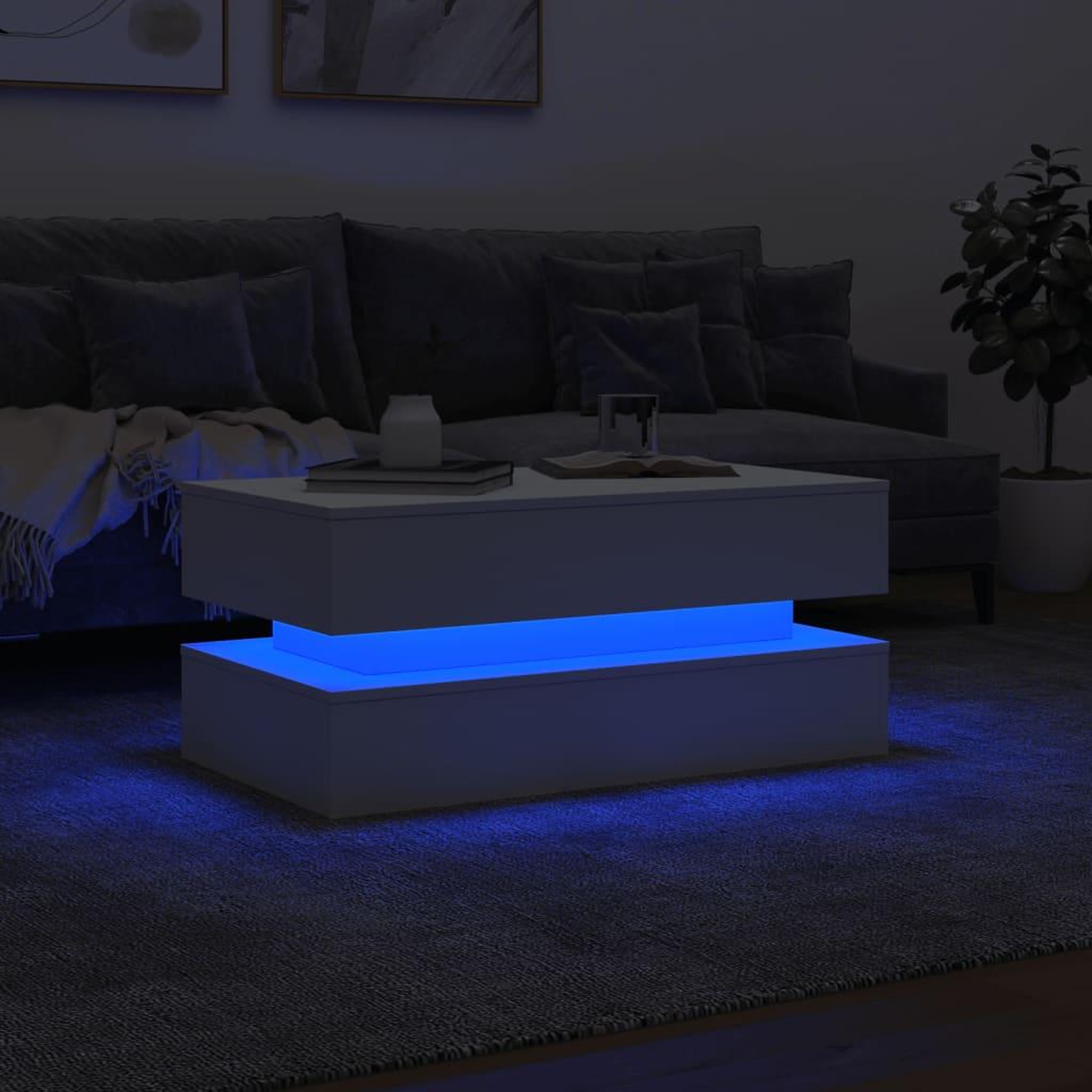 Voir la diapositive 5 : VIDAXL Table basse avec lumieres LED blanc 90x50x40 cm