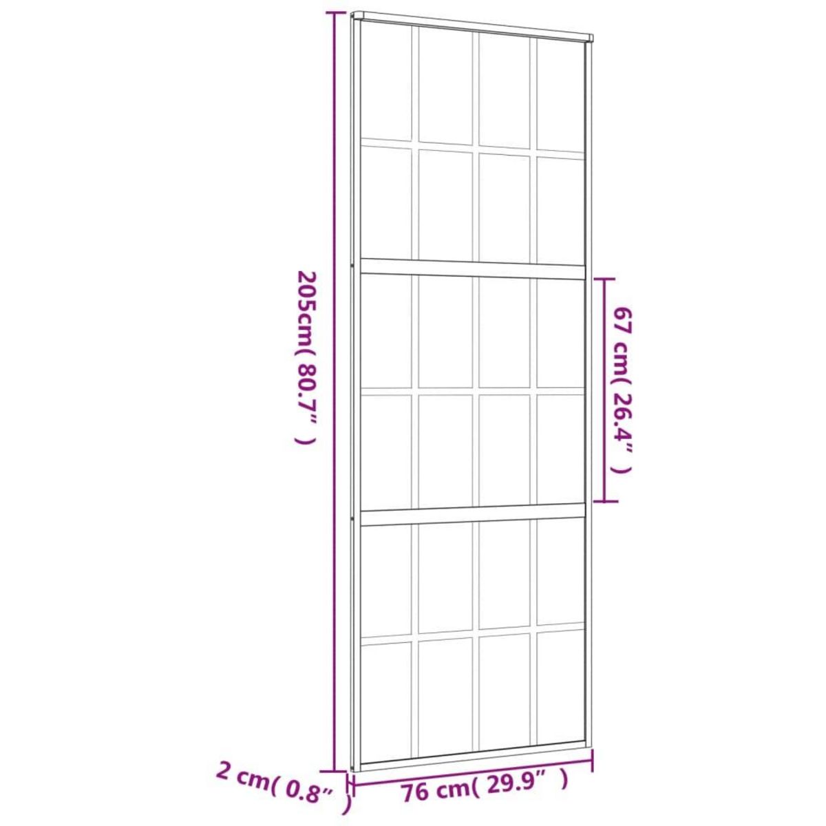 VIDAXL Porte coulissante dore 76x205 cm verre ESG depoli et aluminium