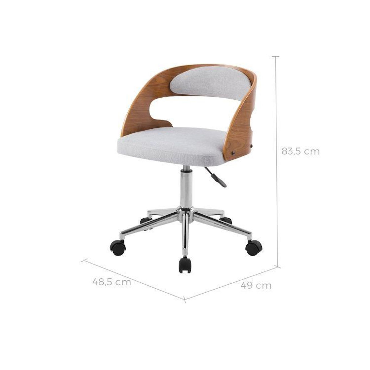 Rendez vous déco Chaise de bureau pivotante et réglable en bois et tissu gris-Louis