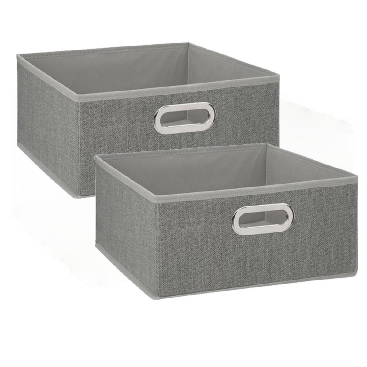 TOILINUX Lot de 2 Boites de rangement en tissu l.31 x h. 15 cm - Gris clair chiné