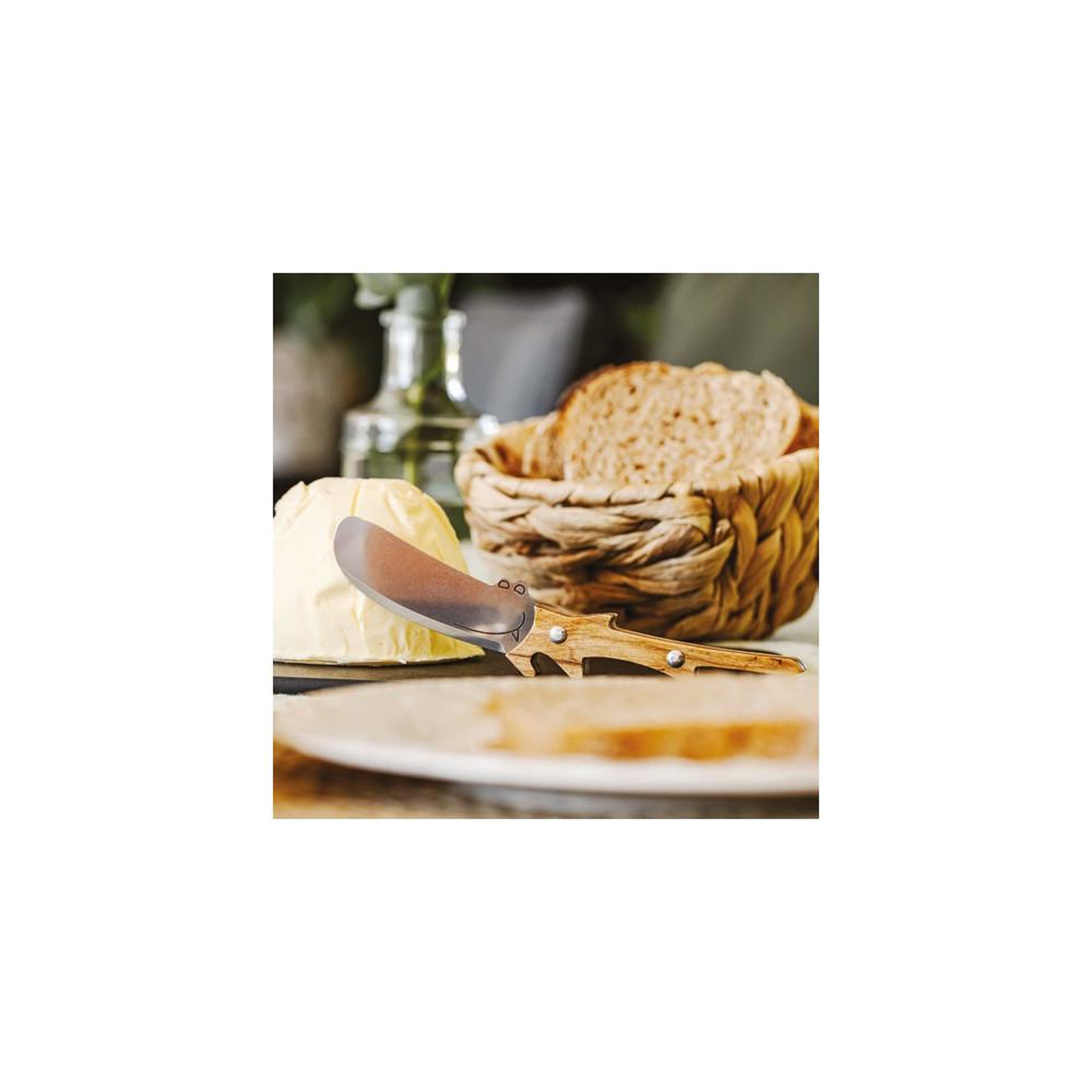 Voir la diapositive 2 : Roger orfevre Couteau tartine et beurrier 17 cm lame inox manche en bois d'olivier