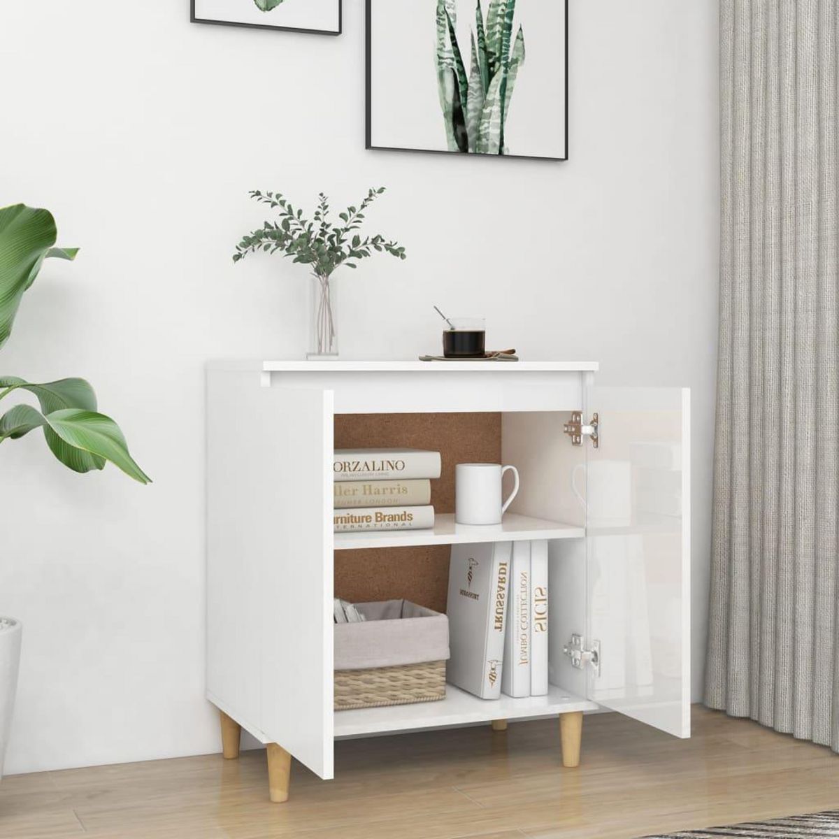 VIDAXL Buffet avec pieds en bois blanc brillant bois d'ingenierie