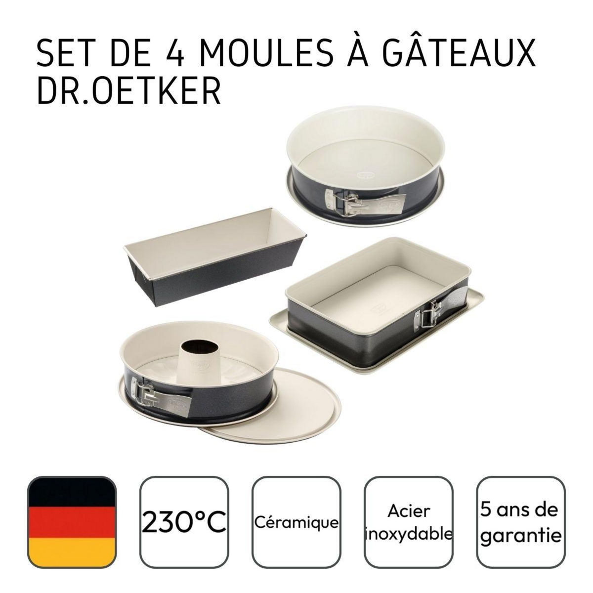 DR.OETKER Ensemble de 4 moules à gâteaux de formes différentes de 28 à 32 cm Dr.Oetker Back-Trend