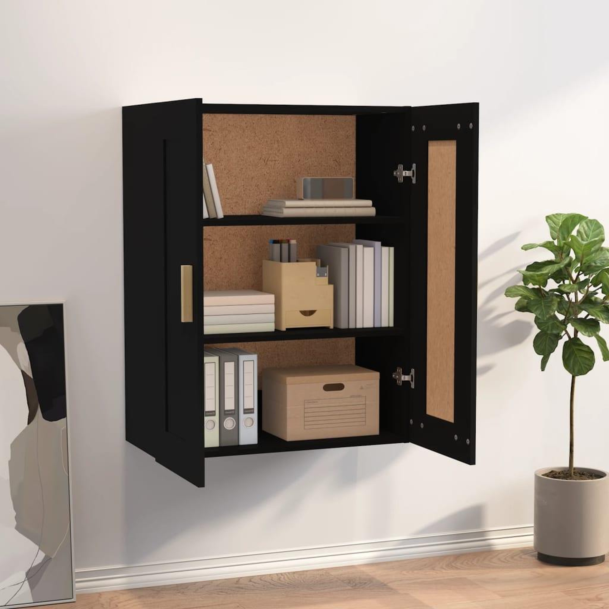 Voir la diapositive 3 : VIDAXL Armoire murale noir 69,5x32,5x90 cm bois d'ingenierie