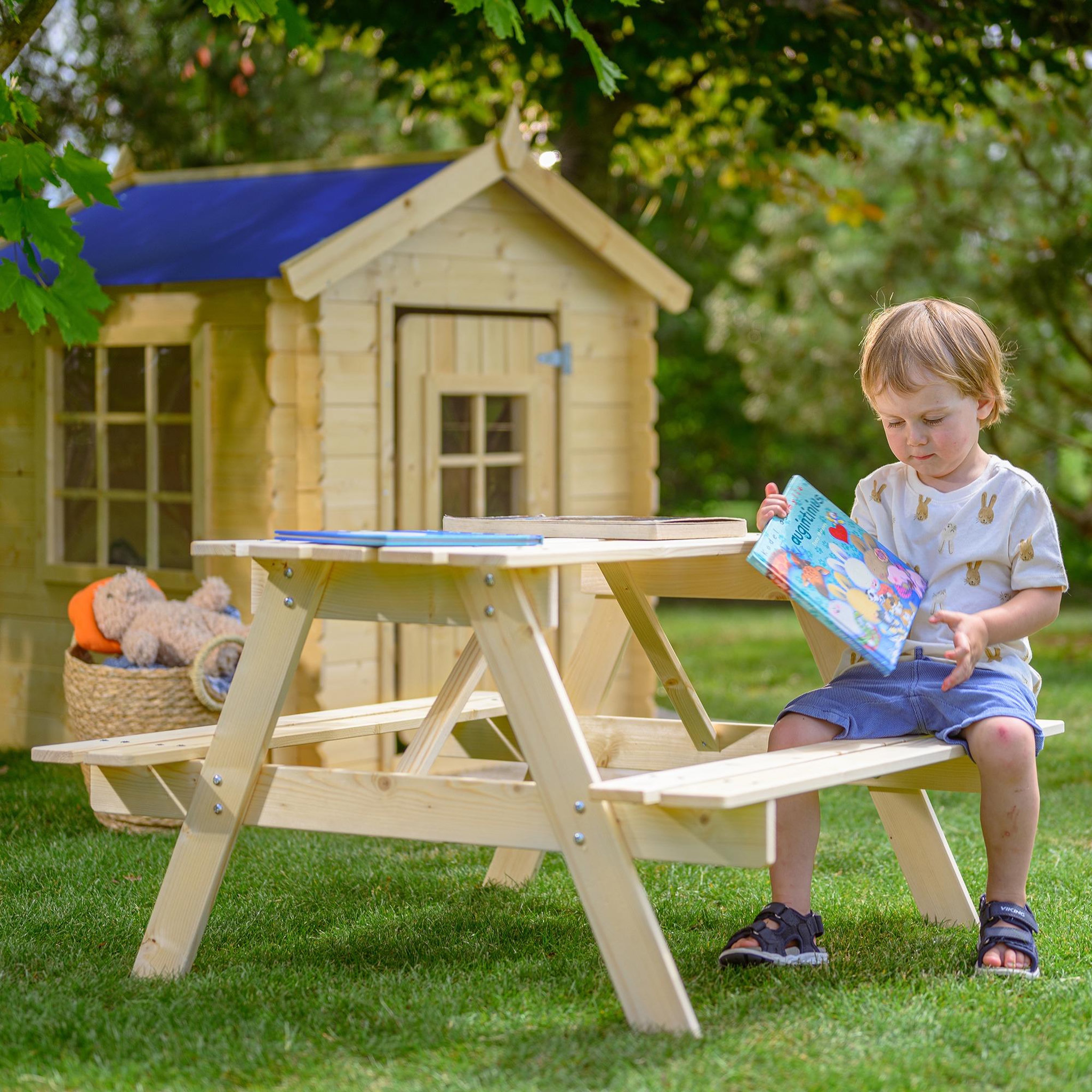 Voir la diapositive 3 : TIMBELA Table enfant en bois – table et chaise enfant - table pique nique 90x90xh50 cm m018-1