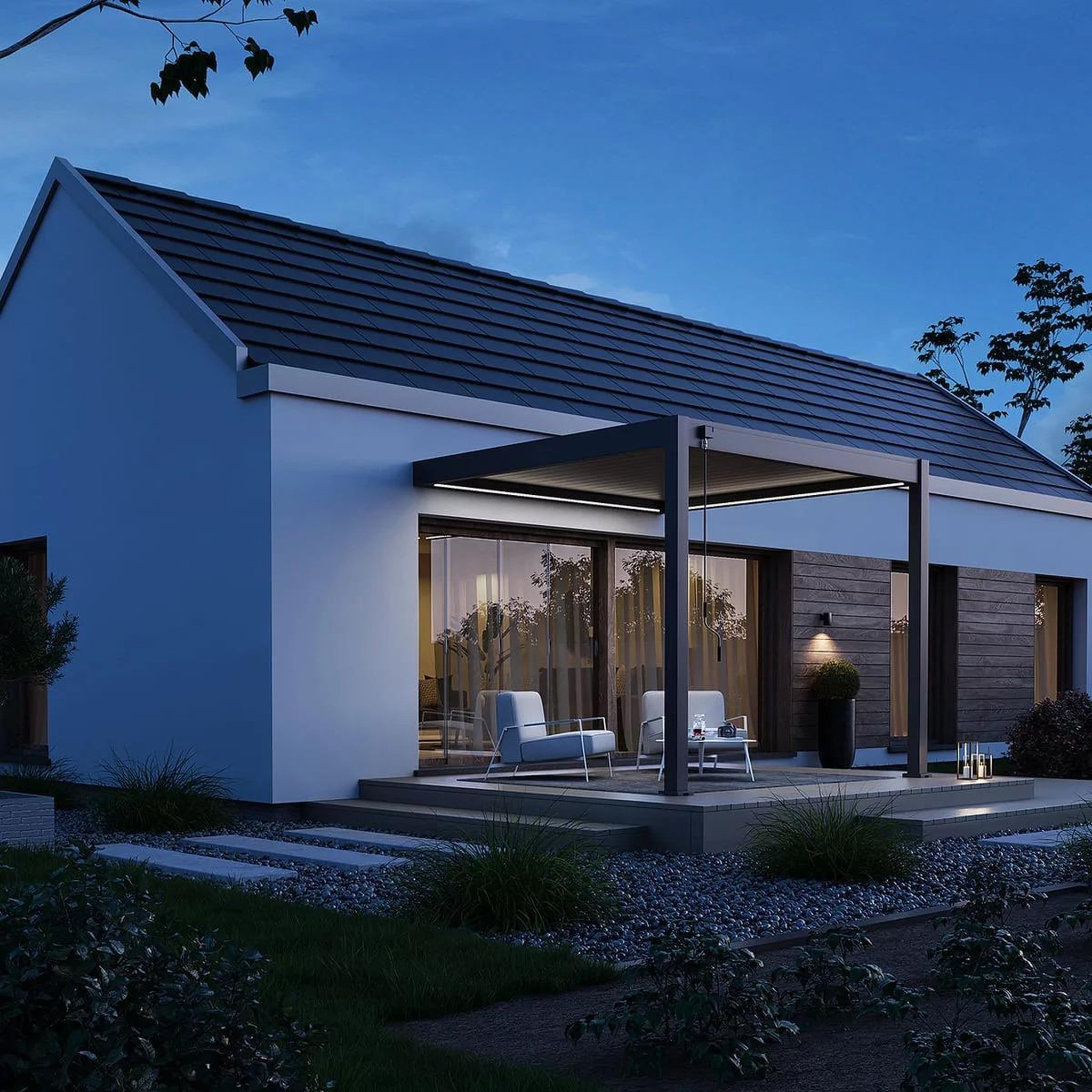 CENTRALE BRICO Pergola adossée VS 3 x 3 m à lames doubles orientables - aluminium - étanche avec drainage intégré