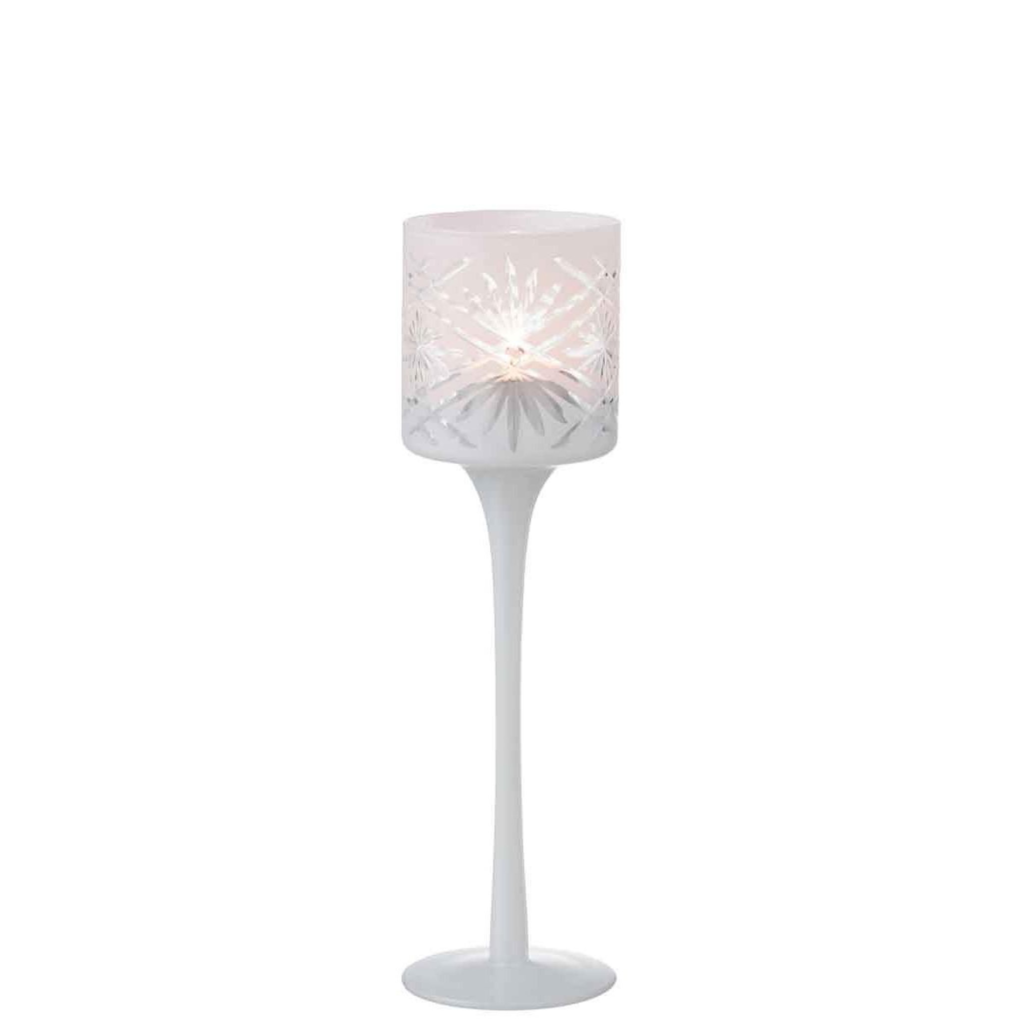 Voir la diapositive 2 : J-LINE Photophore sur Pied Déco  Santorini  25cm Blanc