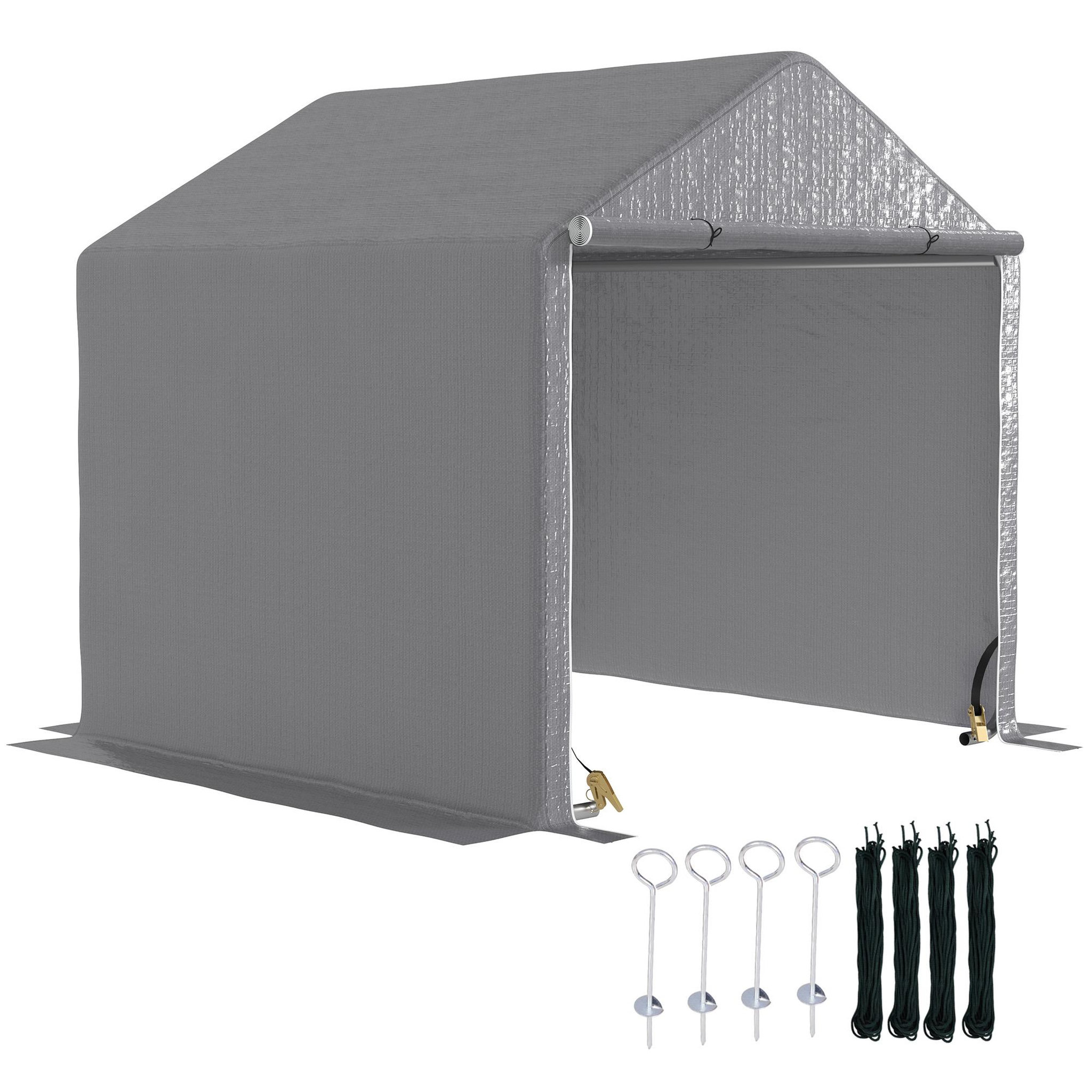Voir la diapositive 5 : OUTSUNNY Abri de jardin rangement extérieur en PE résistant aux UV gris dim. 2L x 2l x 2H m