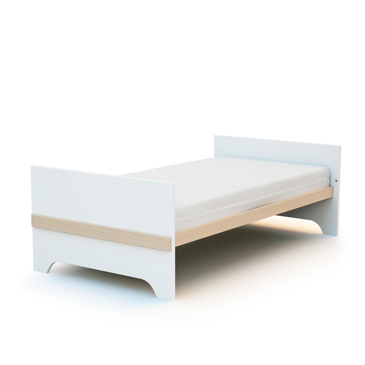 AT4 Lit bébé évolutif en bois CARROUSEL Blanc et Hêtre Verni 70 x 140 cm