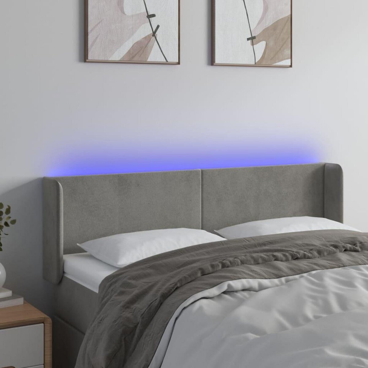 VIDAXL Tete de lit a LED Gris clair 147x16x78/88 cm Velours