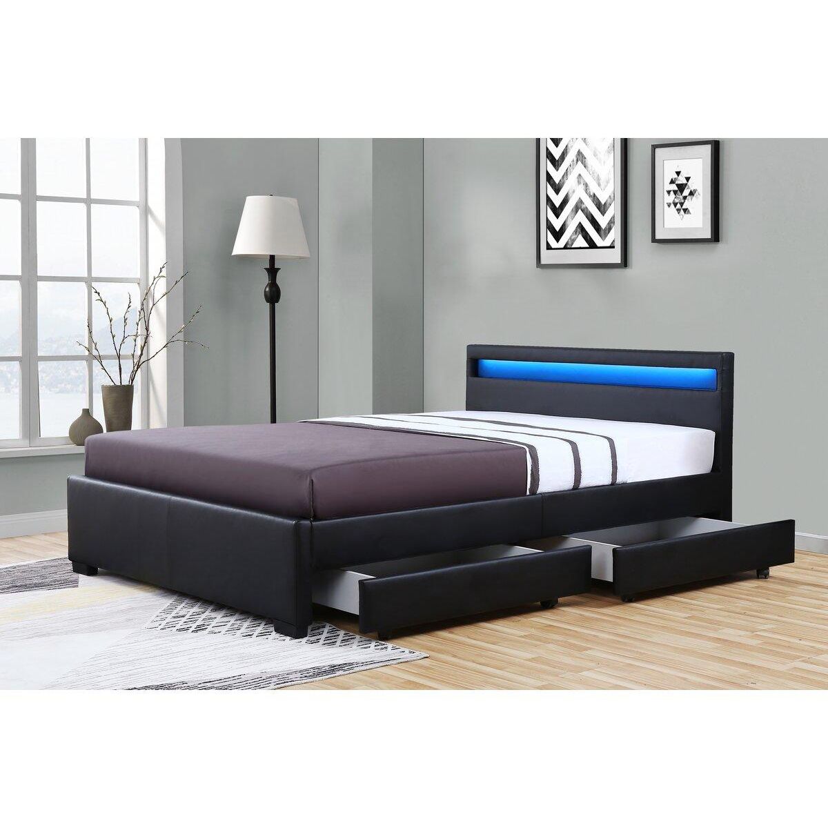 Habitat et Jardin Lit LED avec 4 tiroirs  Nico  - 140 × 190 cm - Noir