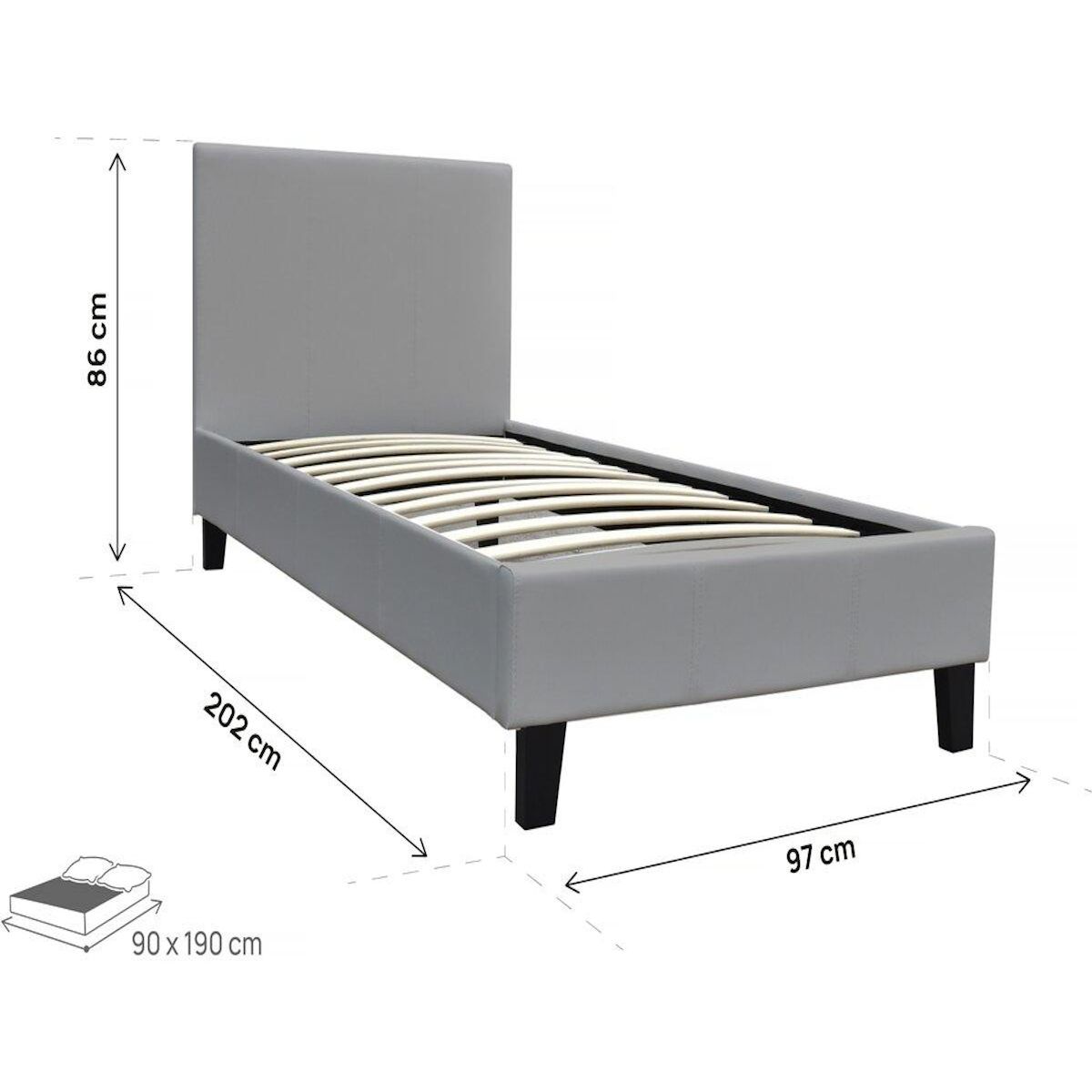 Habitat et Jardin Lit  Lina  - 90 x 190 cm - Gris clair