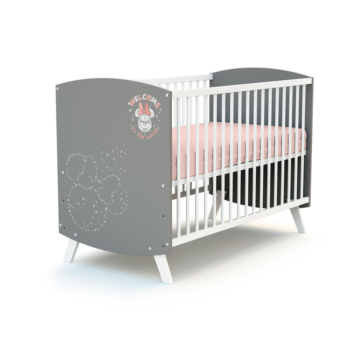 AT4 Ensemble lit bébé 60x120 cm et commode à langer 3 tiroirs MINNIE DISNEY Gris