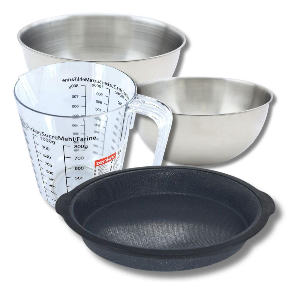 ZENKER Set pâtisserie avec moule à manqué 25 cm, 2 bols à mixer, verre mesureur et spatule Zenker