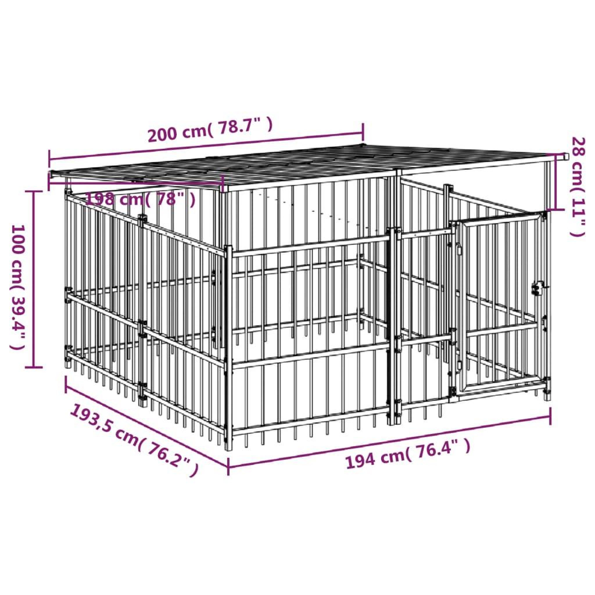Voir la diapositive 6 : VIDAXL Chenil d'exterieur avec toit pour chiens Acier 3,75 m²