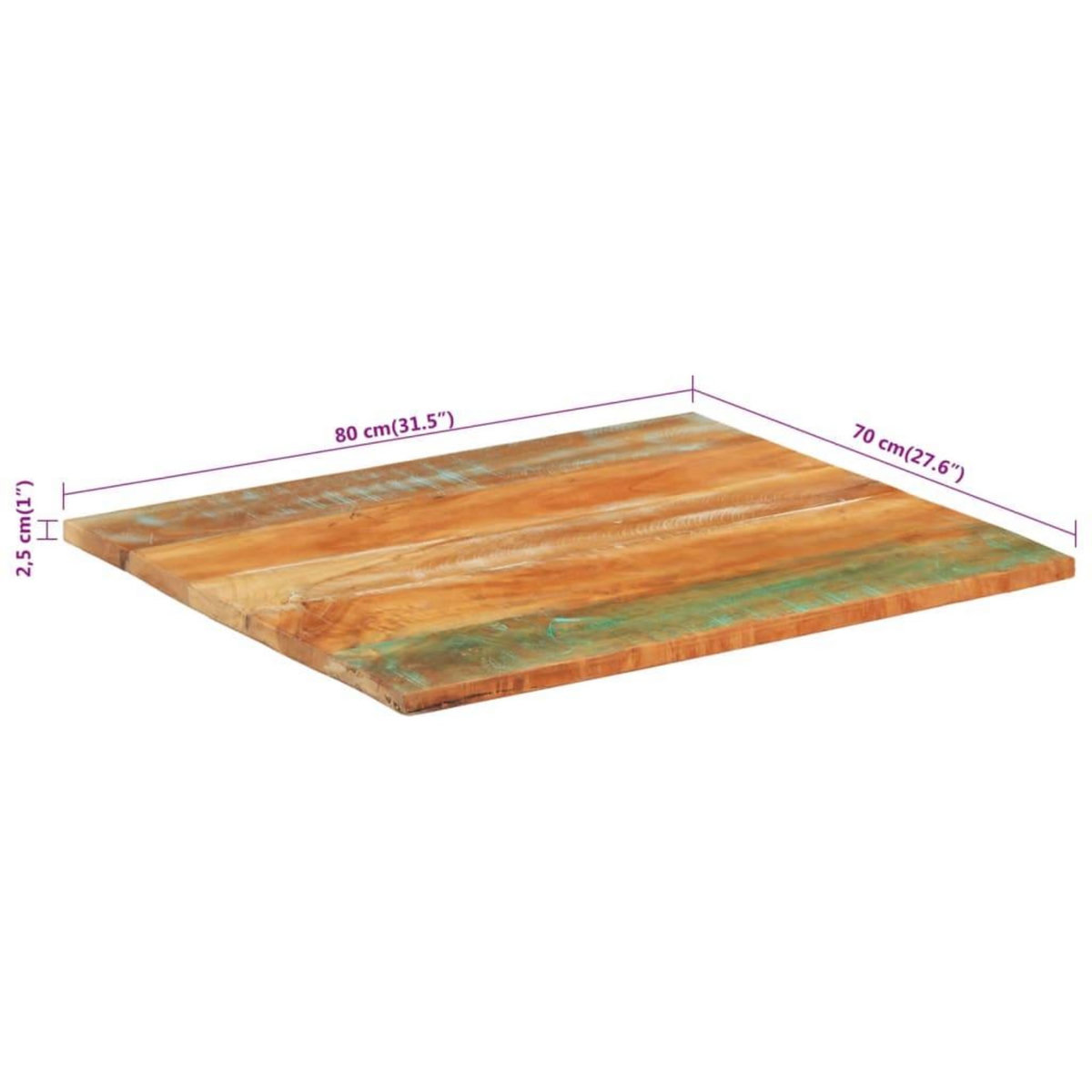 VIDAXL Dessus de table rectangulaire 70x80 cm 25-27 mm Bois recupere