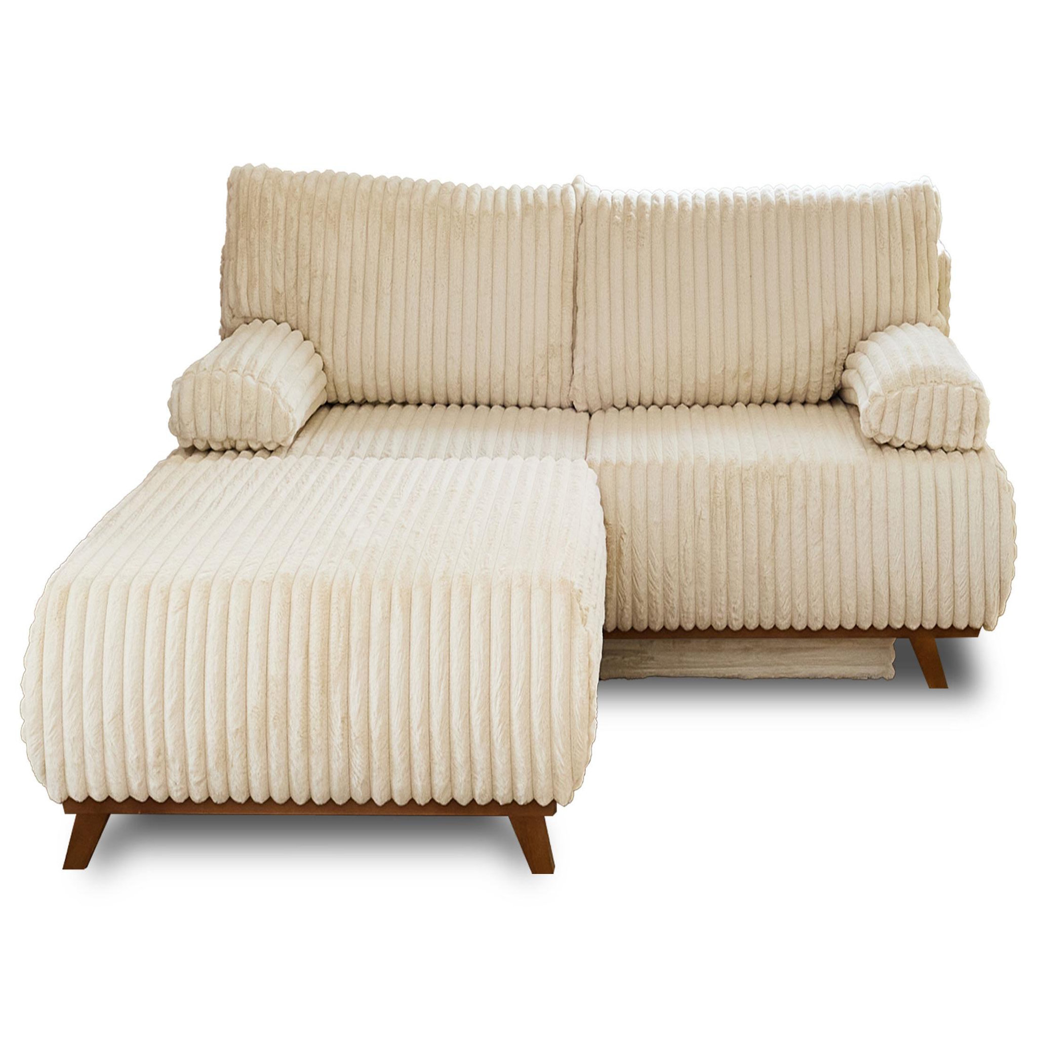 Voir la diapositive 1 : BEST MOBILIER Cristal - canapé 3 places - convertible avec coffre et grand pouf - en fausse fourrure côtelée