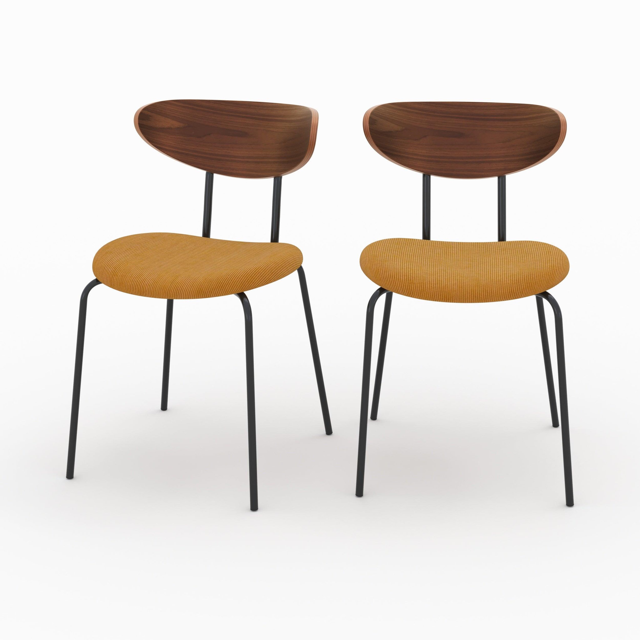 MAISON PAVANE Lot de 2 chaises en velours côtelé jaune moutarde et bois de noyer-jade