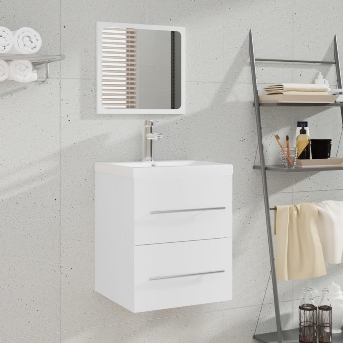 VIDAXL Meuble lavabo avec bassin integre Blanc Bois d'ingenierie