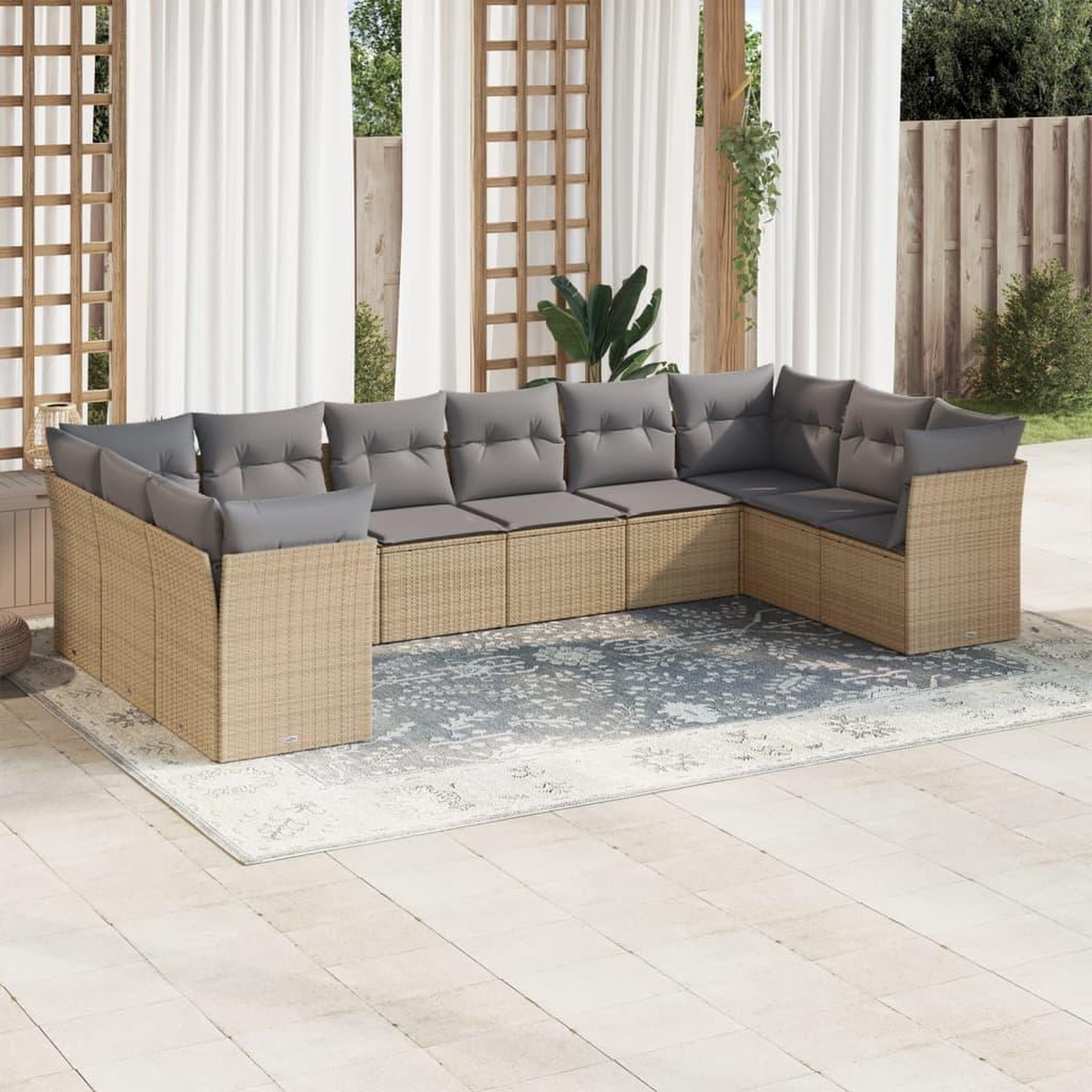 VIDAXL Salon de jardin avec coussins 10 pcs beige resine tressee