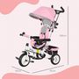 Voir la diapositive 3 : HOMCOM Tricycle enfant évolutif pare-soleil pliable canne télescopique amovible acier rose
