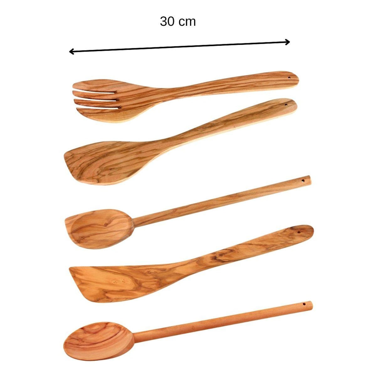 Fackelmann Ensemble de couverts à salade, cuillères et spatule Fackelmann Édition Bois d'olivier
