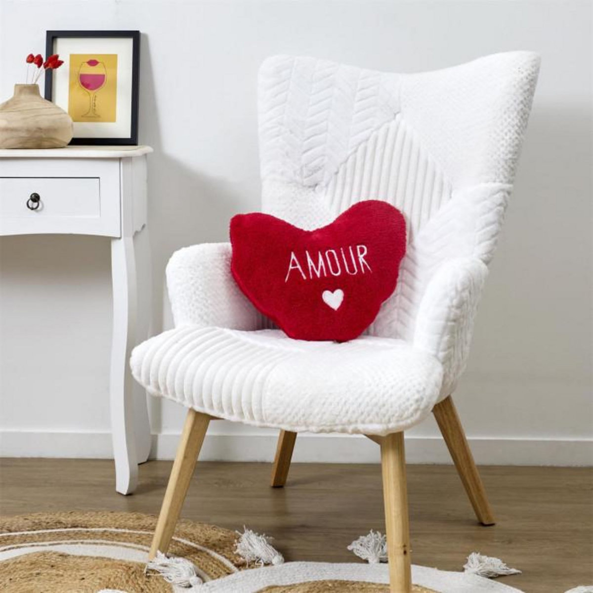 Paris Prix Coussin Plaid Sherpa  Cœur  120x150cm Rouge