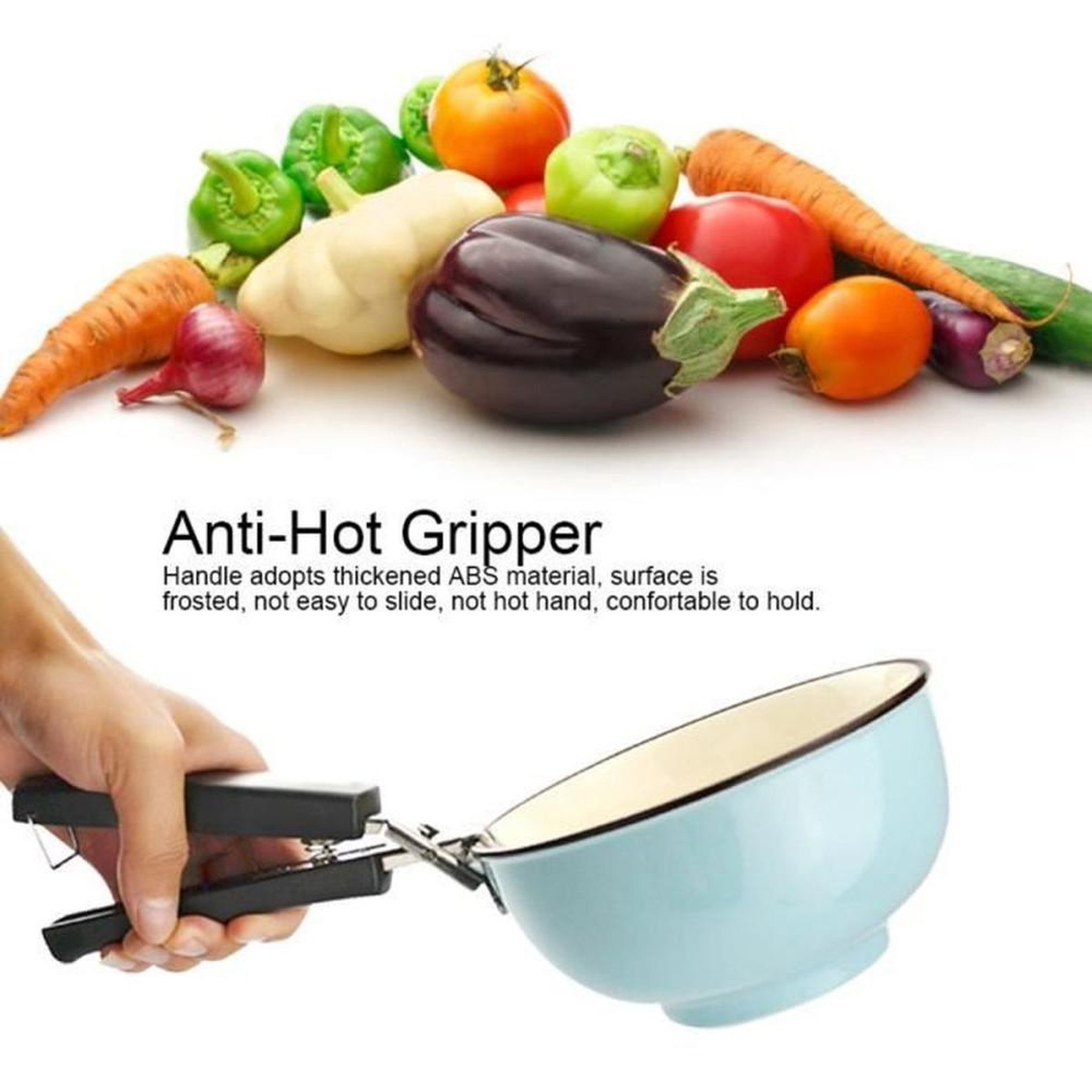 Voir la diapositive 2 : Pinces à aliments anti-chaud en acier inox avec manche ergonomique ABS noir, tête de pince à ressort, anneau de suspension, 17 x 4 x 4,5 cm
