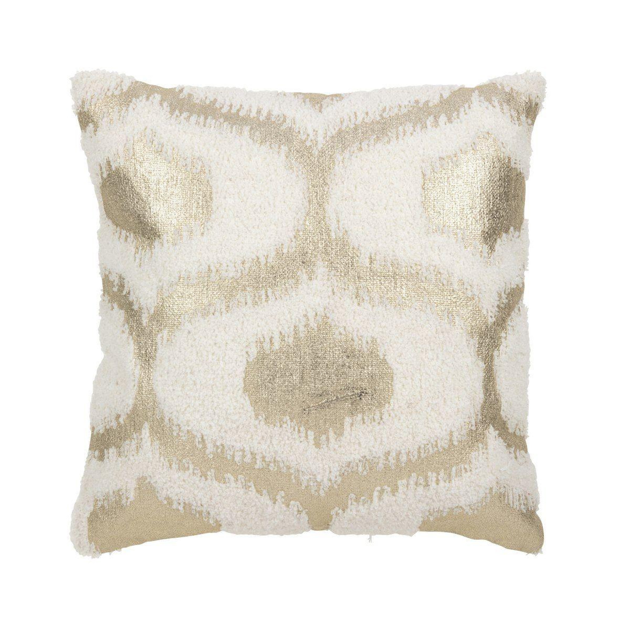 J-LINE Coussin déco  feuille  45x45cm blanc & or