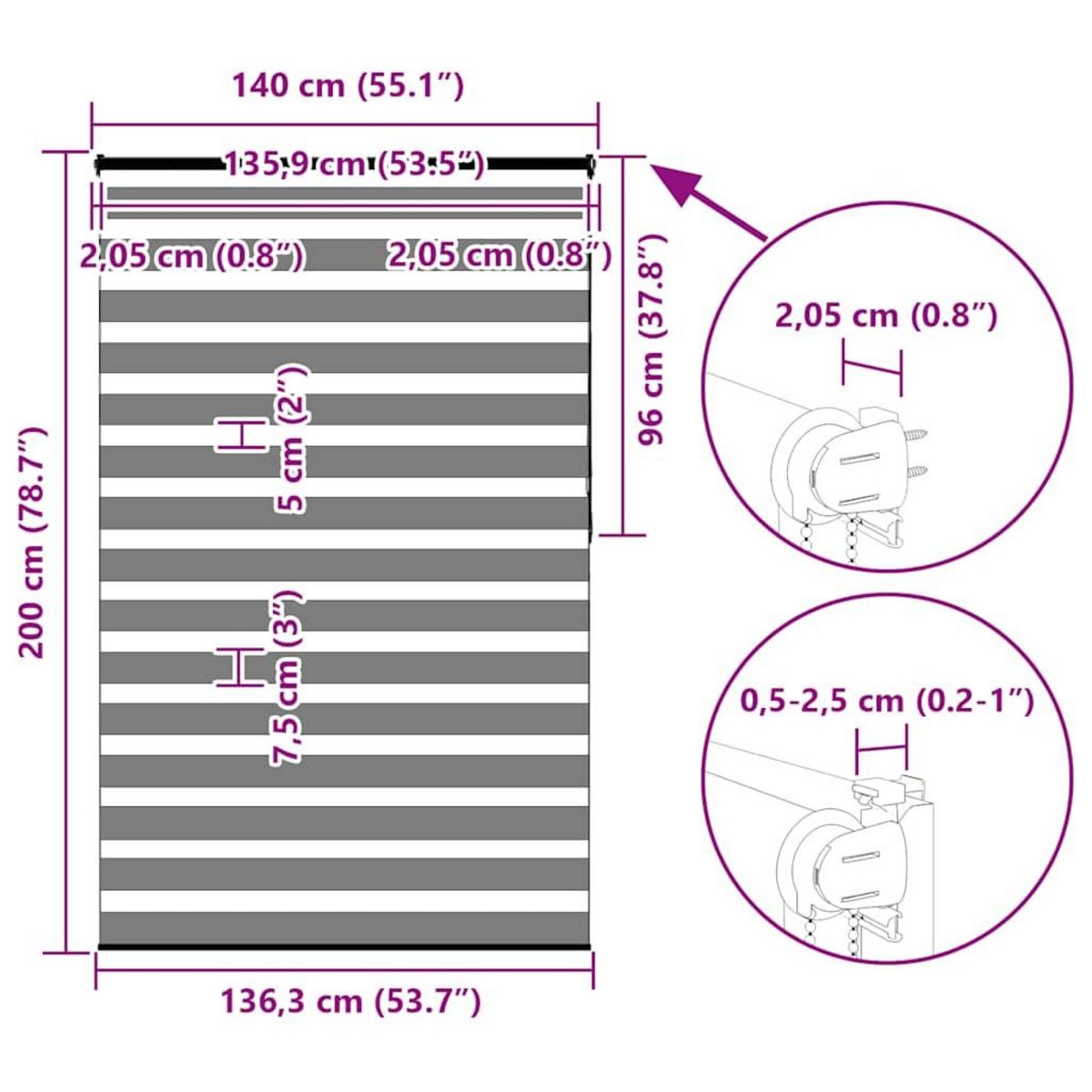 VIDAXL Store zebre gris fonce largeur du tissu 135,9 cm polyester