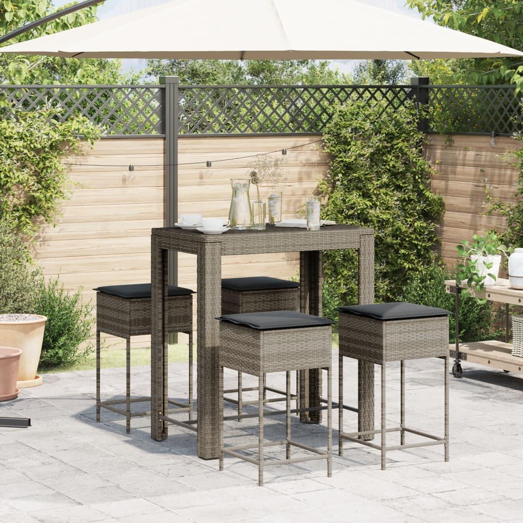 Voir la diapositive 3 : VIDAXL Ensemble de bar de jardin 5 pcs avec coussins gris poly rotin