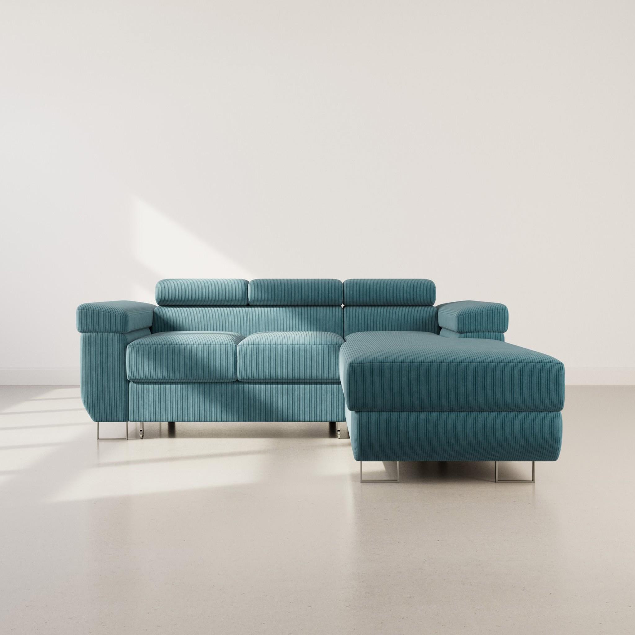 Voir la diapositive 5 : BEST MOBILIER Pablo - canapé d'angle droit - 6 places - convertible avec coffre et têtières réglables - en velours côtelé