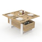 ID MARKET Table basse plateau relevable rectangulaire convertible en table à manger PHOENIX 97,5 cm bois et blanc