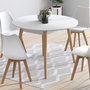 Voir la diapositive 5 : ID MARKET Ensemble table à manger extensible ronde ANGELA blanc pied bois 110 - 150 cm et 4 chaises SARA blanches