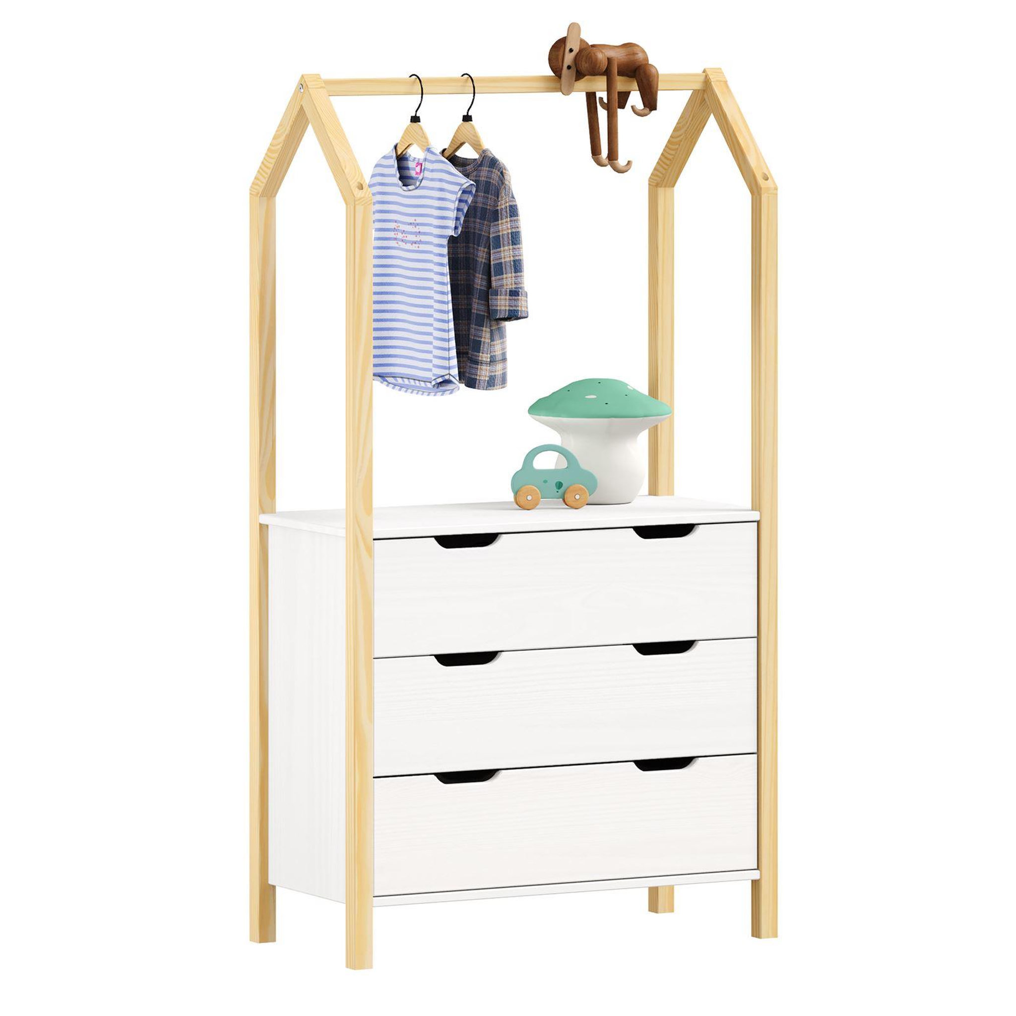 Voir la diapositive 1 : IDIMEX Commode AMIRA type Montessori, avec 3 tiroirs, en pin massif