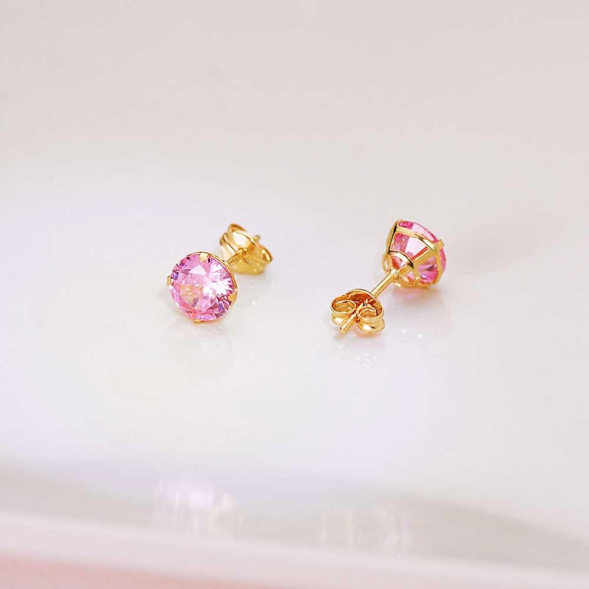 L'ATELIER D'AZUR Boucles d'Oreilles Or 18 Carats 750 Jaune - Zirconiums Roses