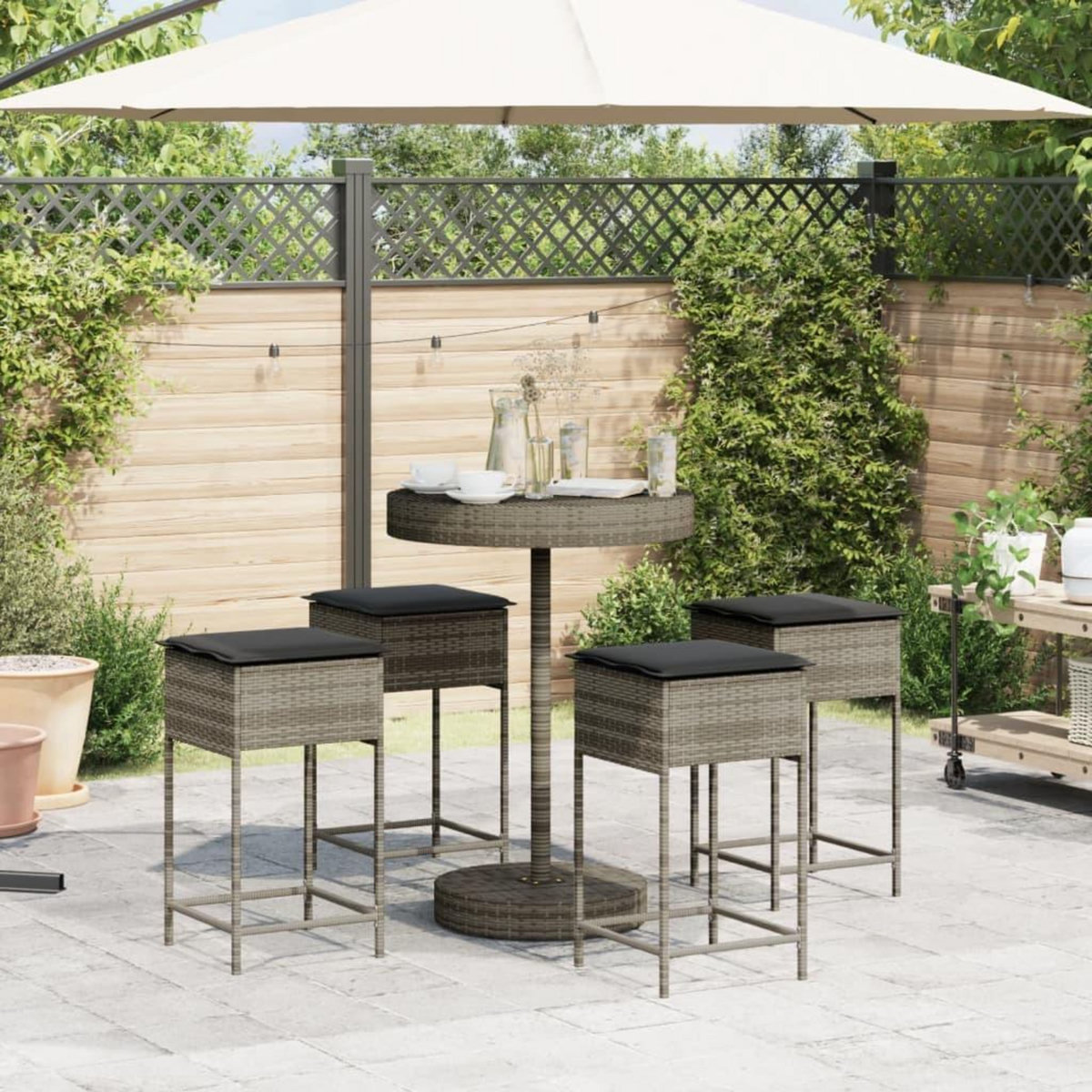 VIDAXL Ensemble de bar de jardin 5 pcs avec coussins gris poly rotin