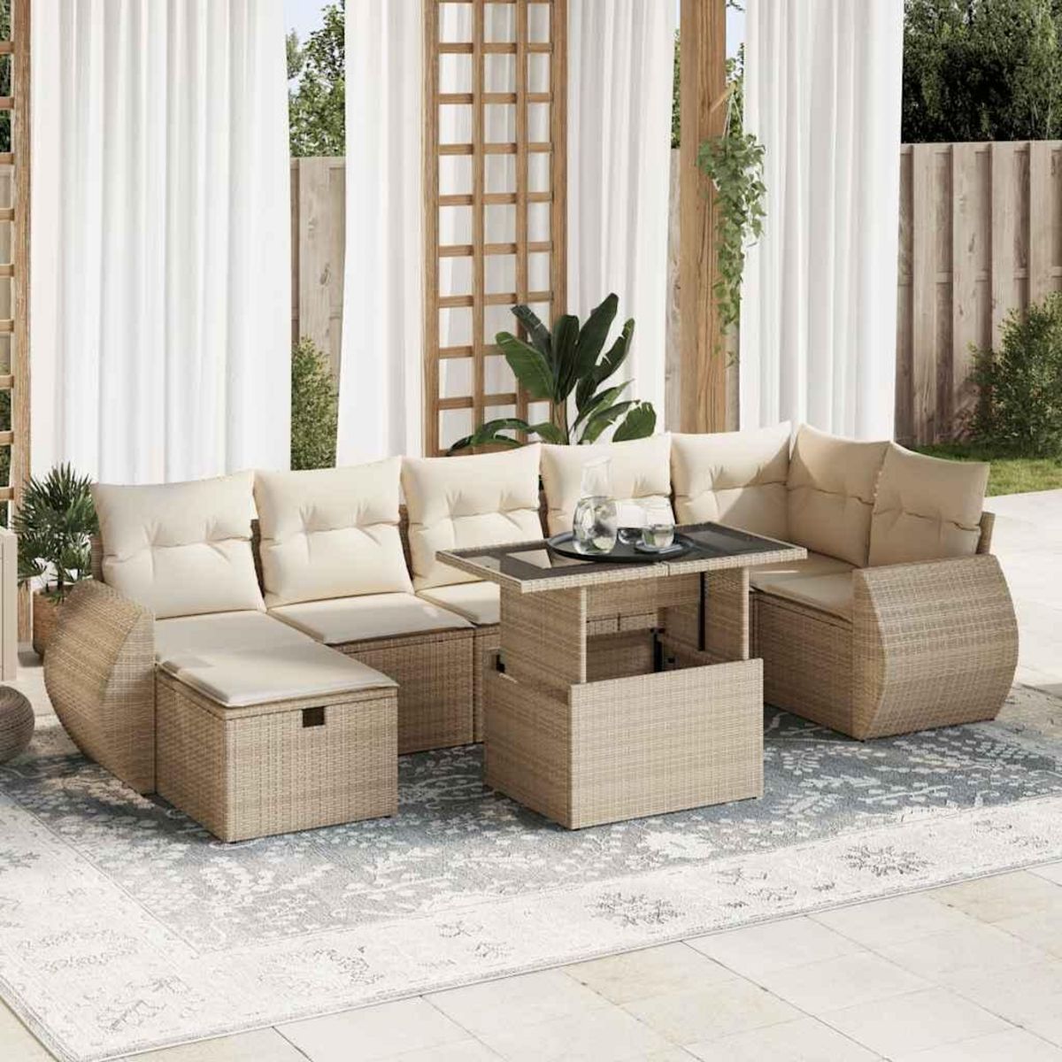 VIDAXL Salon de jardin avec coussins 8 pcs beige resine tressee