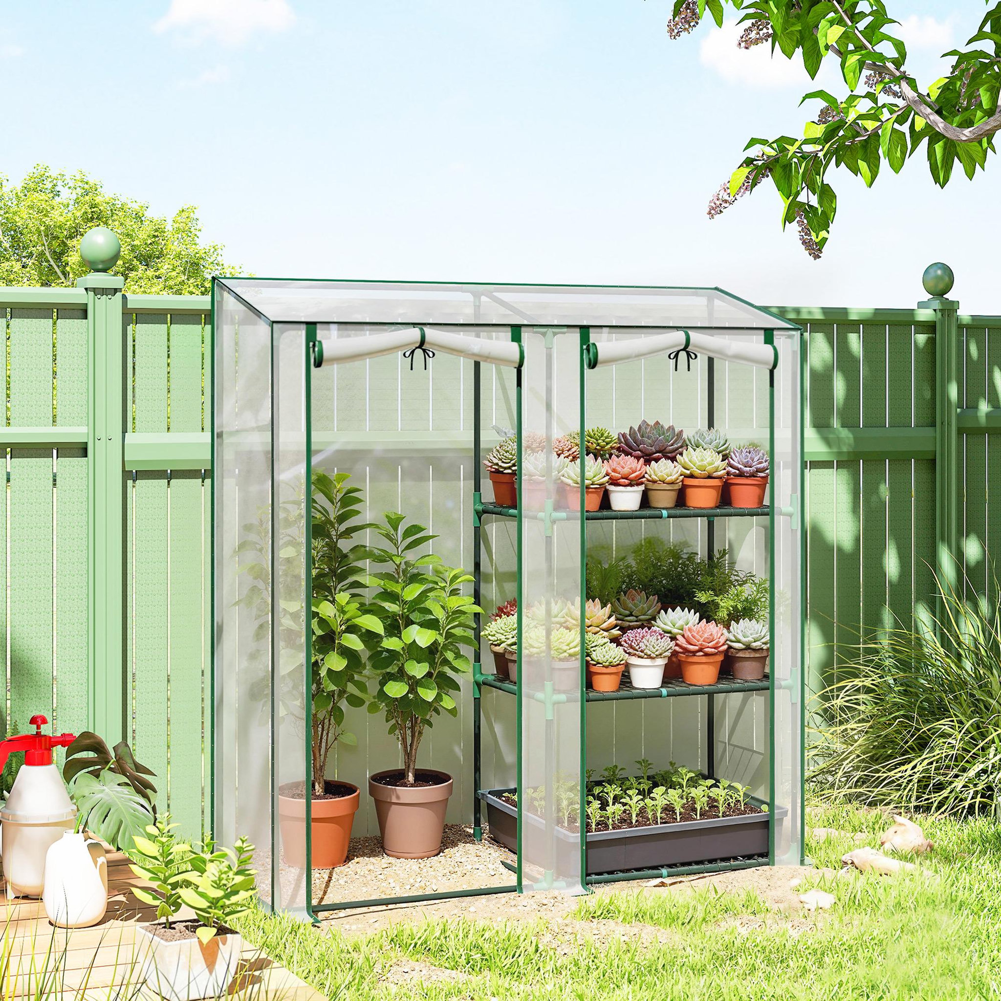 Voir la diapositive 2 : OUTSUNNY Serre à tomates serre à fleurs 3 étagères 2 en 1 vert transparent