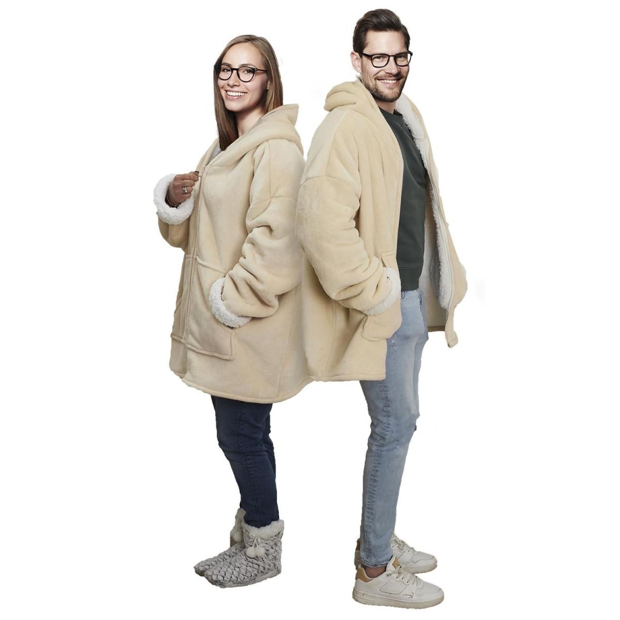 Voir la diapositive 5 : The Home Deco Factory Plaid sweat à capuche  fermeture  85x118cm beige