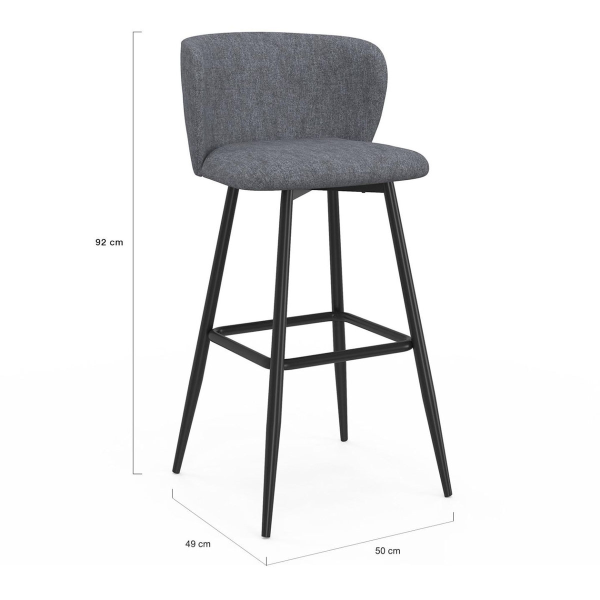 ID MARKET Lot de 4 tabourets de bar OMBLINE assise en tissu gris foncé et pieds en métal noir