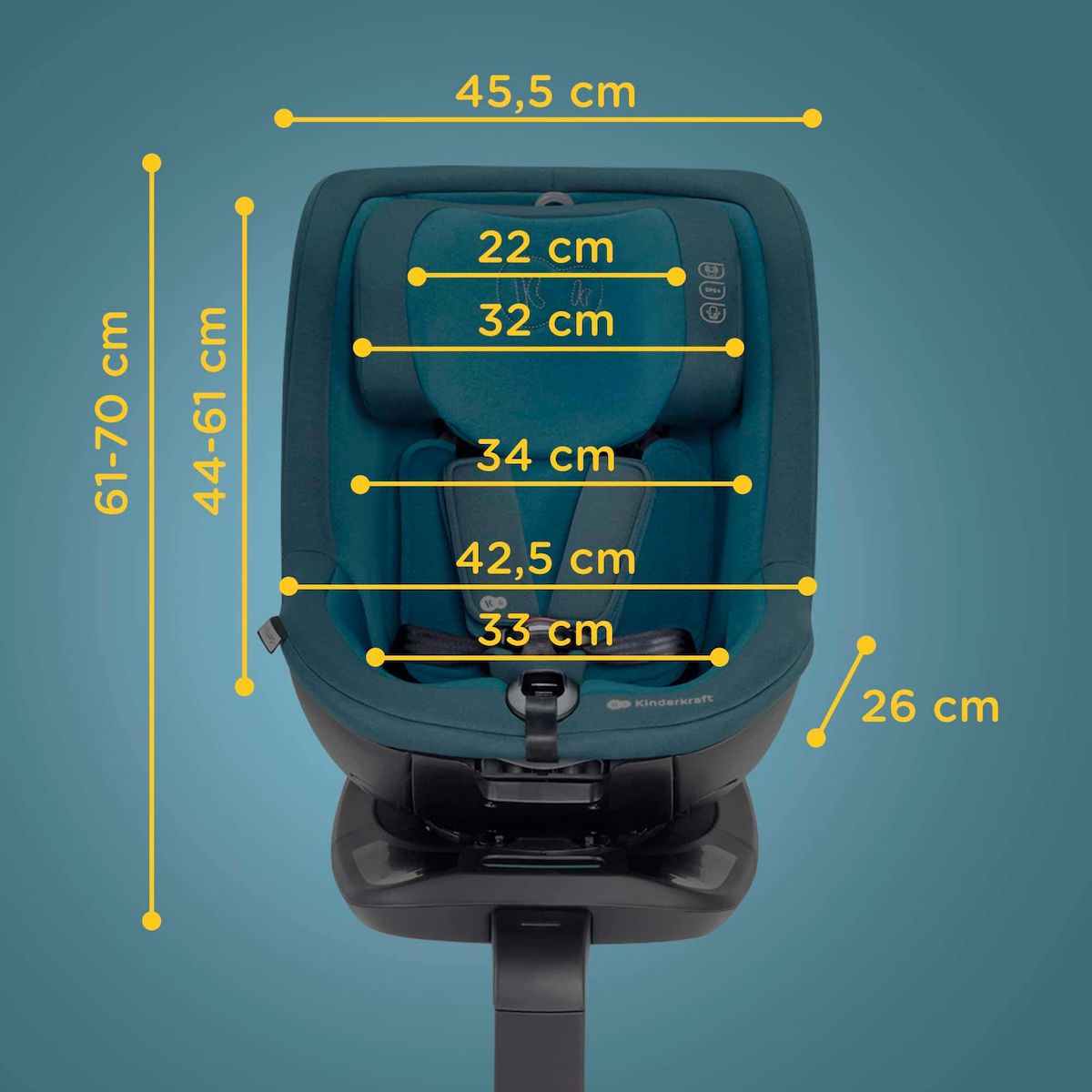 KINDERKRAFT Siège auto rotatif i-Size avec sécurité renforcée et inclinaison facile