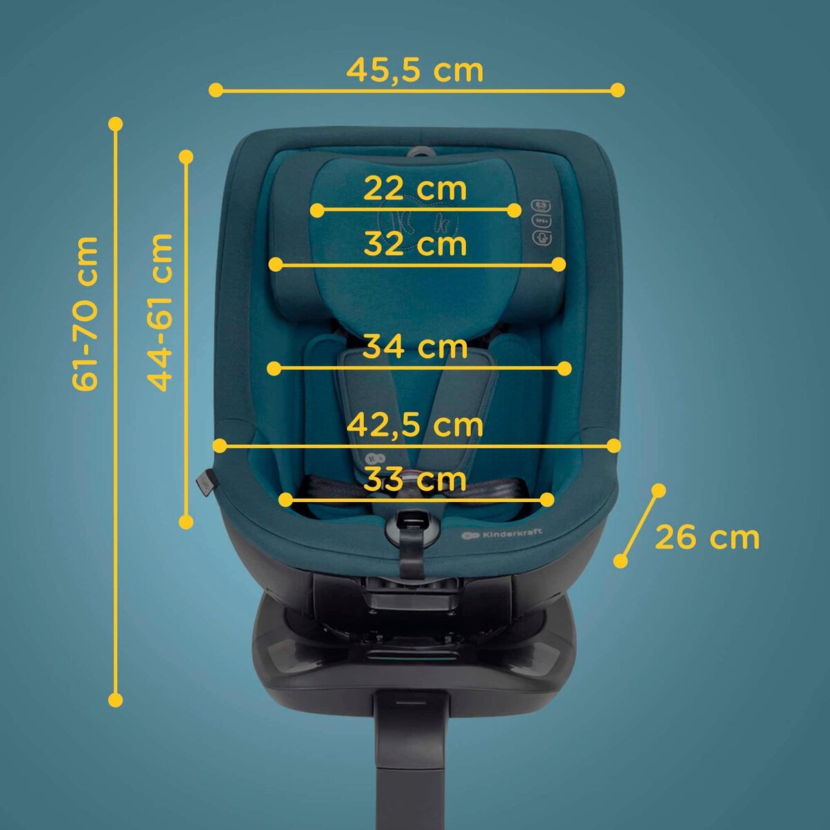 KINDERKRAFT Siège auto rotatif i-Size avec sécurité renforcée et inclinaison facile
