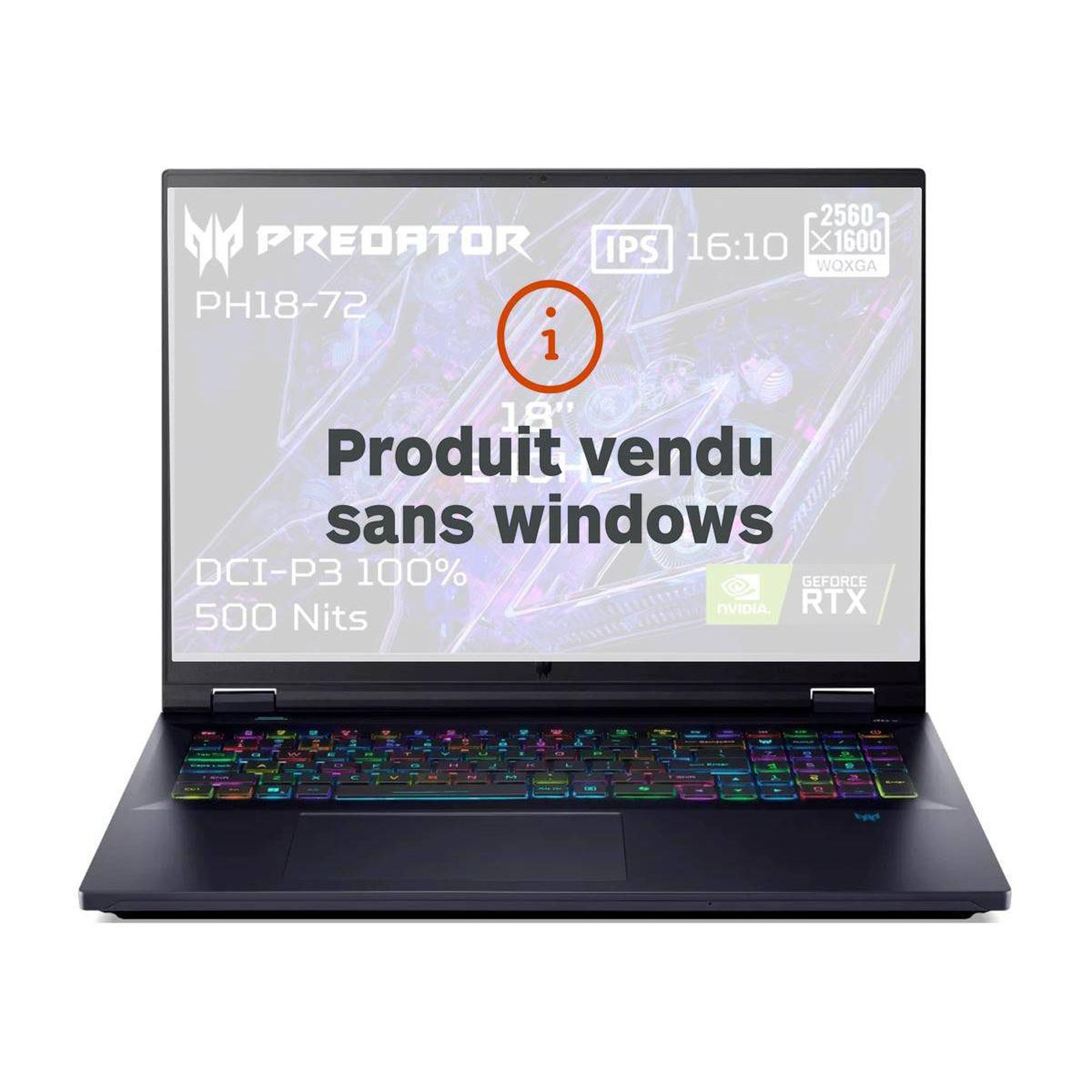 Voir la diapositive 1 : ACER PC Gamer Predator Helios 18 PH18-72-96SE Sans OS