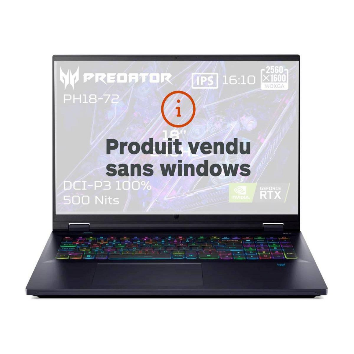 ACER PC Gamer Predator Helios 18 PH18-72-96SE Sans OS