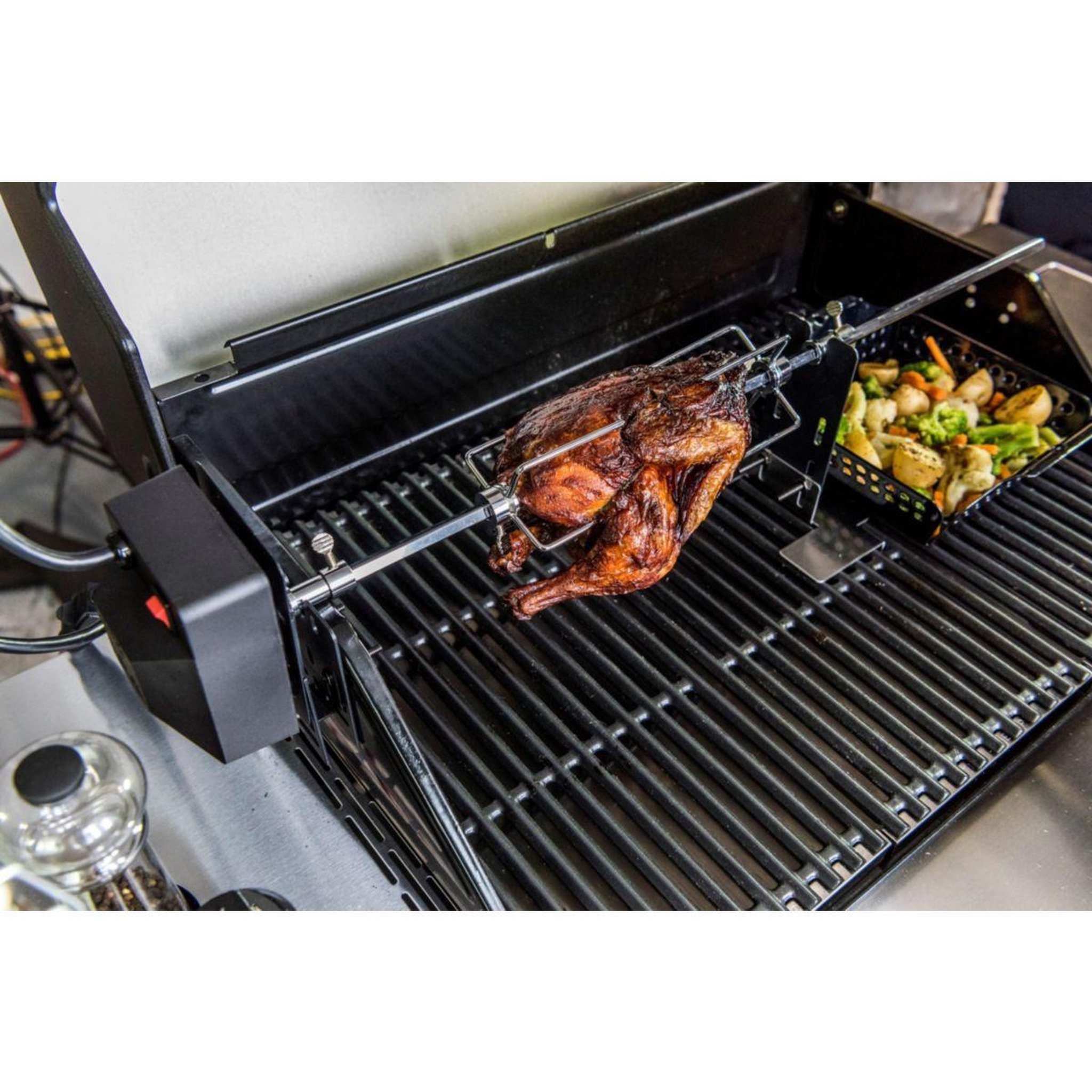 Voir la diapositive 3 : CHAR BROIL Tourne broche barbecue inox avec boitier noir