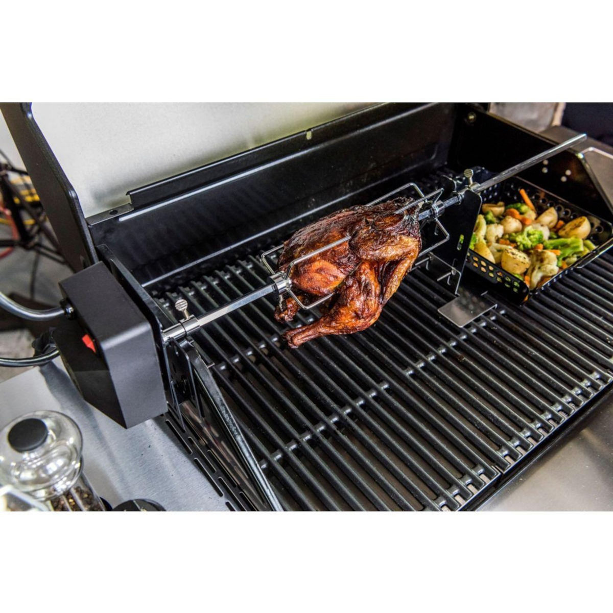 CHAR BROIL Tourne broche barbecue Inox avec boitier noir