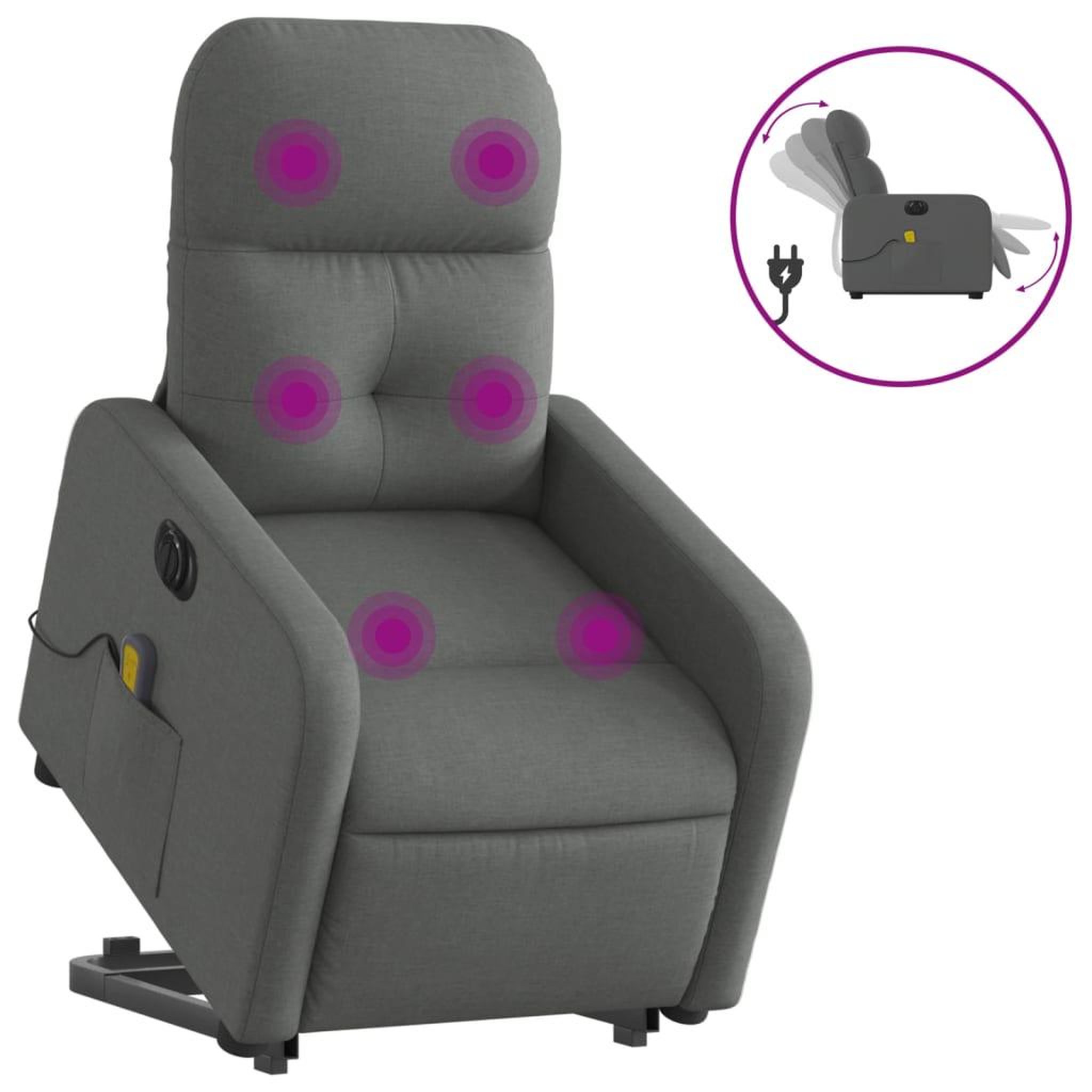 Voir la diapositive 2 : VIDAXL Fauteuil inclinable de massage electrique Gris fonce Tissu