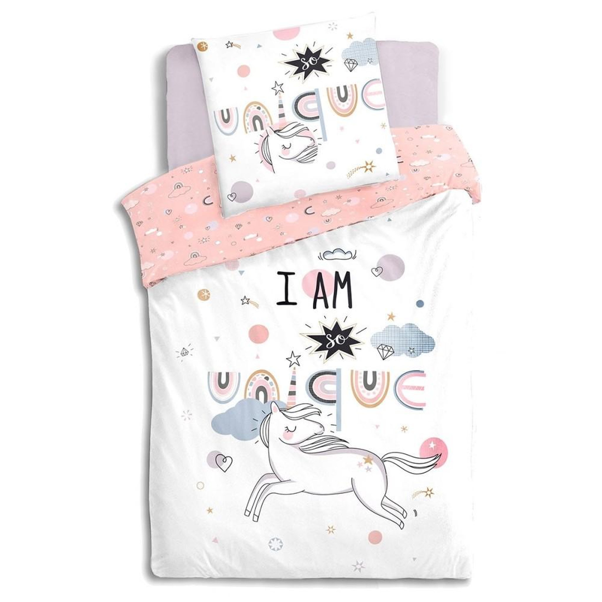 Voir la diapositive 4 : ATMOSPHERA Housse de couette enfant 140x200 Licorne + taie 100% coton 57 fils