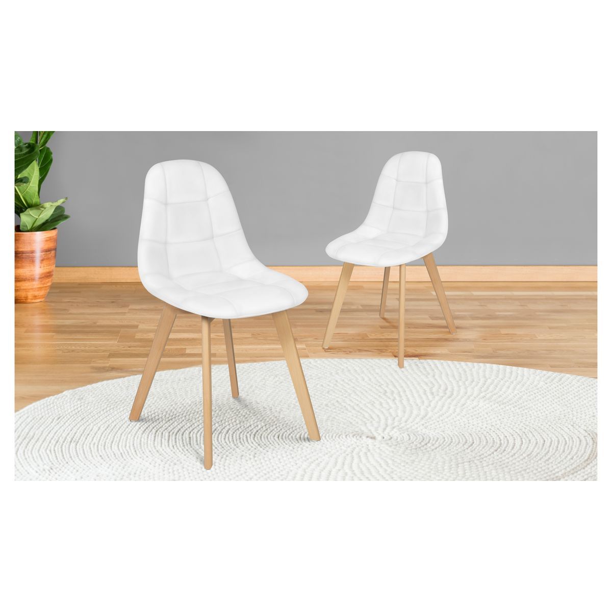 Lot de 2 chaises assise PU pieds bois massif CARLA